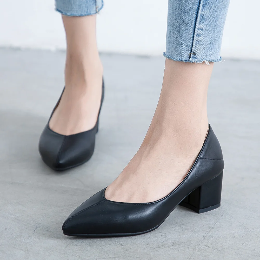

SARAIRIS New Wholesale Chunky Heel Plus Size 43 Woman Shoes Women Elegant Pointed Toe Slip On Office Lady Pumps