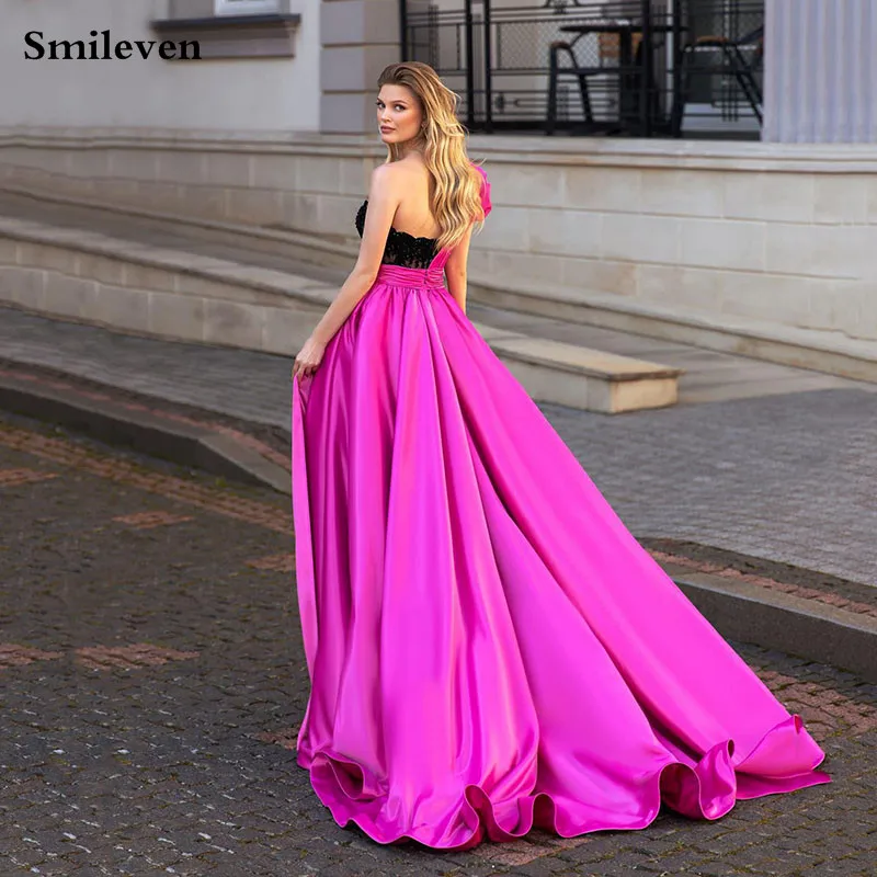 Hot Pink Evening Dresses Black Lace 