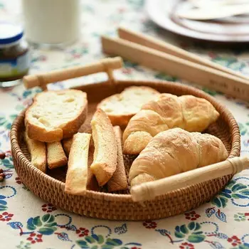

Food Storage Basket Rattan Bread Basket Round Woven Tea Tray With Handles Plate Fruit Basket For Serving Dinner Home