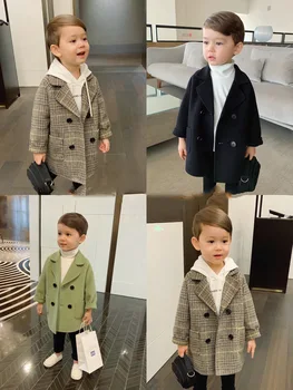 

Boy's Jacket Autumn Winter New Children's Wool Double-sided Double-breasted Lapel Long Coat Toddler Wool Coat