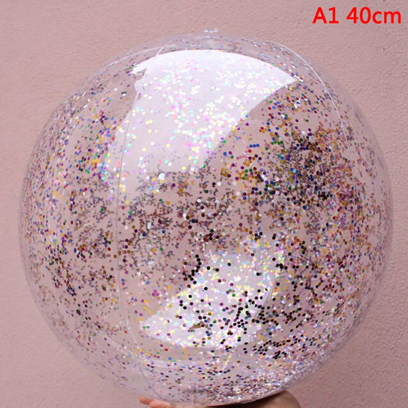 Children Bling Transparent Swimming Ball Toys Round Inflatable Sequins Inside PVC Beach Ball Swimming Pool Floating Toy - Цвет: 40cm