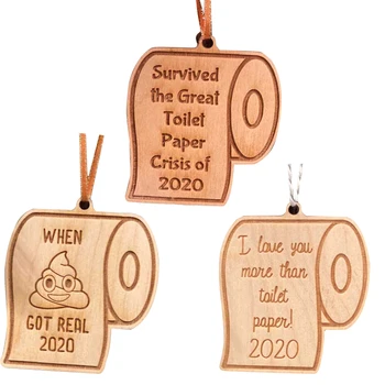 

2020 Quarantine Survived the Great Toilet Paper Engraved Personalise Christmas Hanging Wooden Board Handmade Solid Ornament Gift