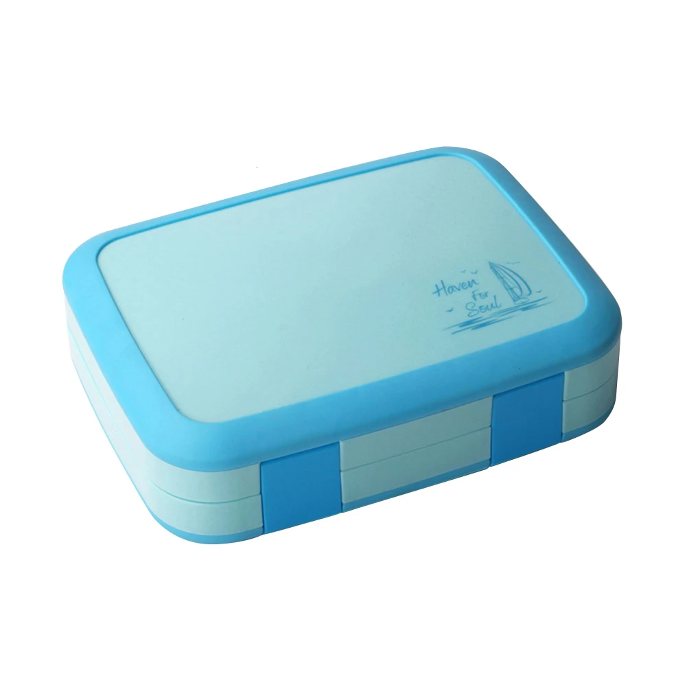 5 сетки отсек BPA Бесплатный Ланч-бокс для детей Microwavable мультфильм Bento коробка Герметичный пищевой контейнер ланчбокс для пикника B4 - Цвет: Blue