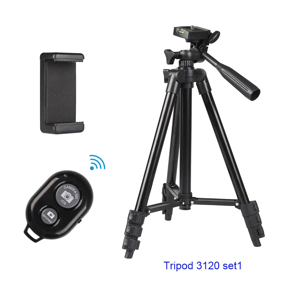 Portable Professional Aluminium Phone Tripod&Remote Shutter&Tripod Phone Holder For Smartphone Iphone7 x XiaomiNote 7 HuaweiP20 - Цвет: Tripod 3120 set1