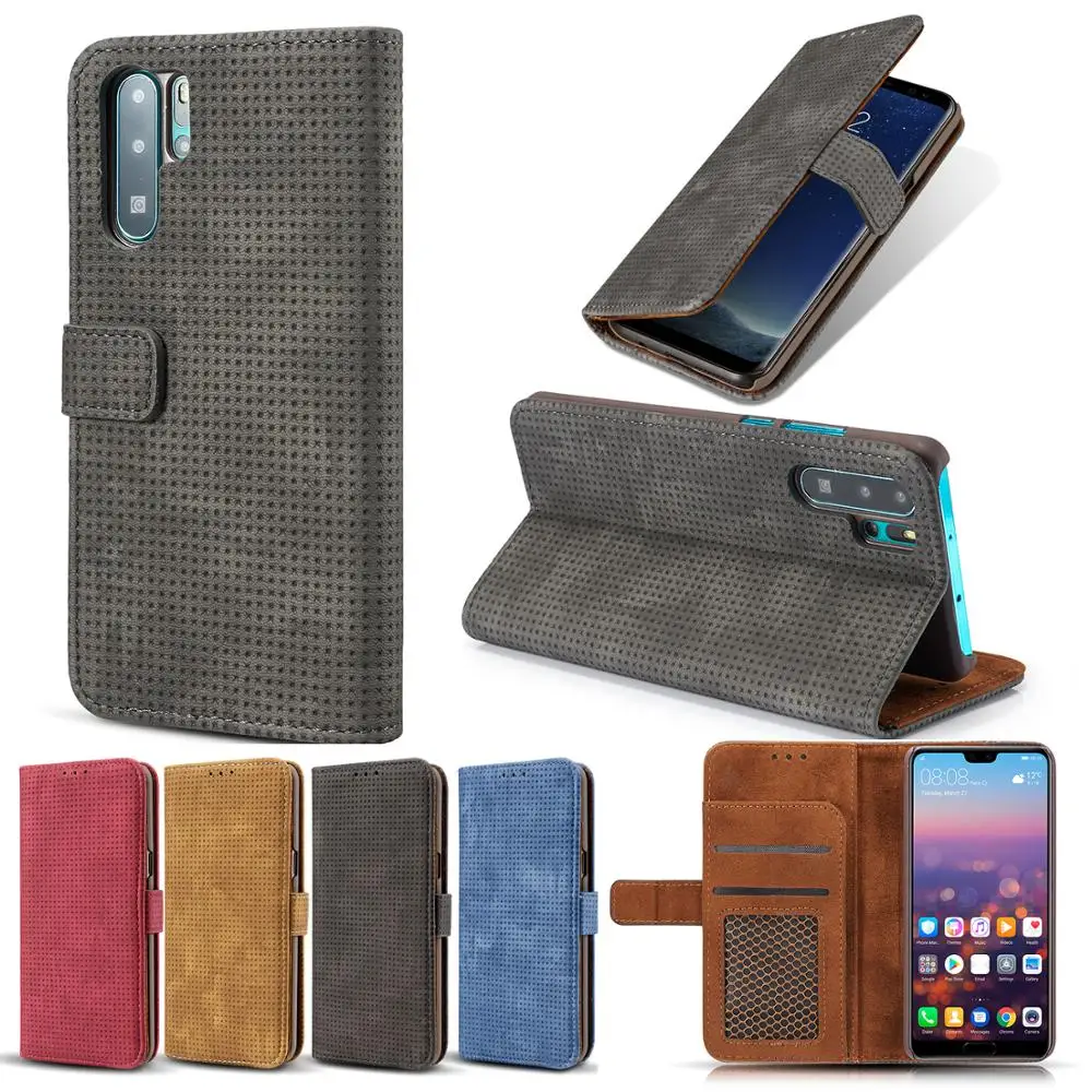 

Cases For Samsung Galaxy Note10+ Plus Pro Note 10 9 8 Retro Mesh PU Leather Case S9 S8 Plus S7 Edge Wallet magnetic Flip Cover