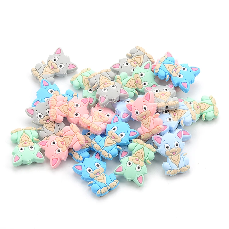 LOFCA Cat Silicone Beads 5pcs Infant Teether Silicone Baby Teething Beads Food Grade Nursing Chew Silicone Beads Baby Teether 3