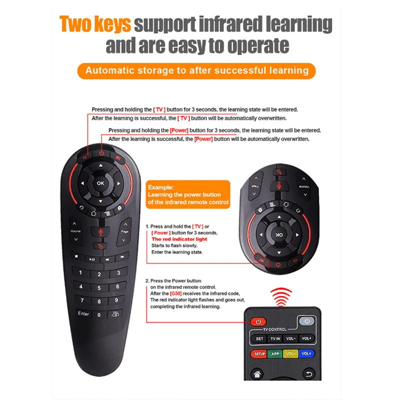 G30 Voice Remote Control Air Mouse Wireless Mini Keyboard support Google Assistant 33 Keys with IR Learning for Android TV Box G30 Voice Remote Control Air Mouse Wireless Mini Keyboard support Google Assistant 33 Keys with IR Learning for Android TV Box