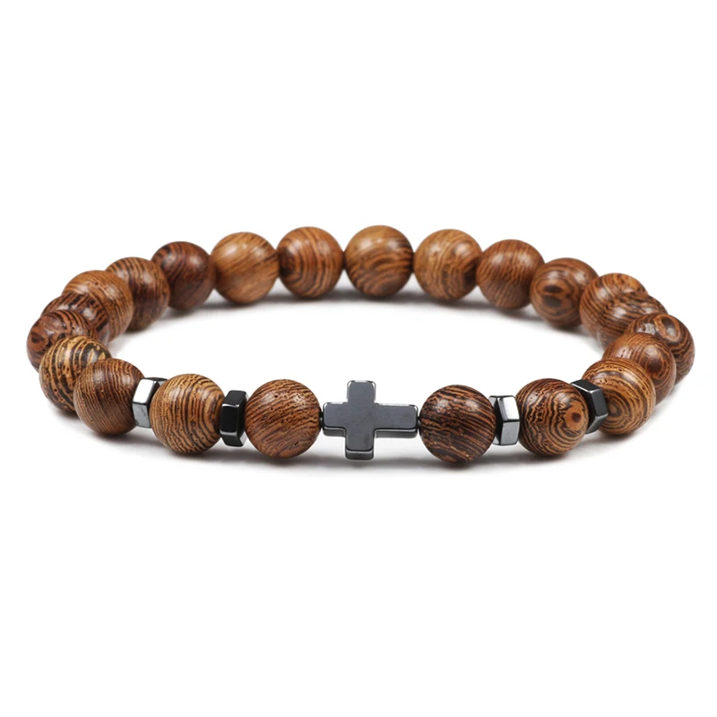 Prayer Men Women Bracelet Hematite Cross Rosary Natural Stone Beads Jesus Onyx Meditation Bracelets Bangles Jewelry Gift Pulsera