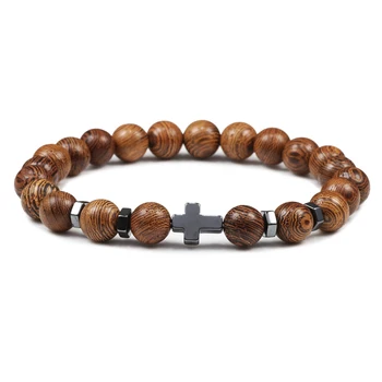 Prayer Men Women Bracelet Hematite Cross Rosary Natural Stone Beads Jesus Onyx Meditation Bracelets Bangles Jewelry Gift Pulsera