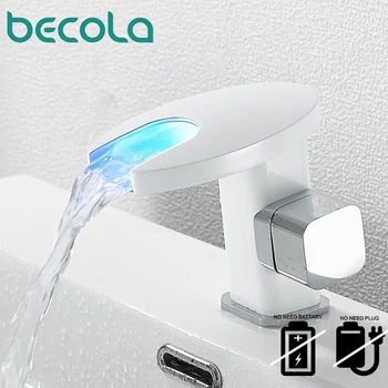 

BECOLA Waterfall LED Basin Faucet Bathroom Faucet Cold and Hot Water Mixer Tap Deck Mounted Wash Sink Washbasin Tap BR-2018A109