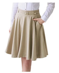 Модная женская летняя юбка размера плюс OL универсальная черная бежевая юбка миди с высокой талией плиссированные юбки для женщин Saia - Цвет: Бежевый