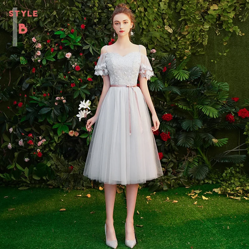 Современное кружевное Qi Pao женское китайское вечернее платье Cheongsam серое платье подружки невесты винтажное длинное платье Qipao Промотирование оригинальное - Цвет: Gray medium length B