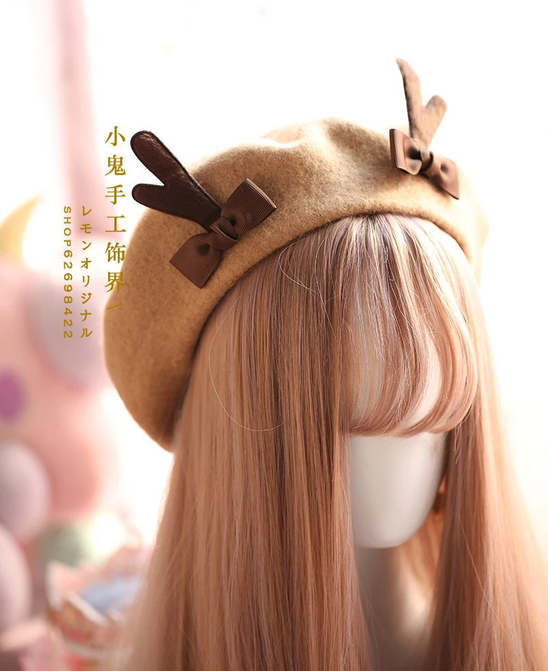 Японские береты мягкие сестры осень и зима Рождество рога Берет шерстяной маляр шляпа милые оленьи рога симмеред береты в форме торта