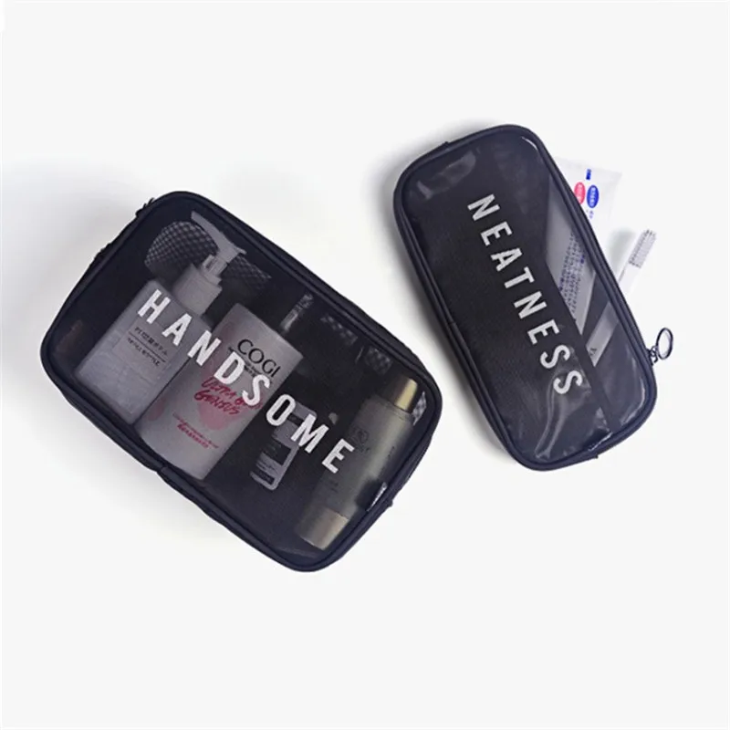 

Women Letter Transparent Mesh Cosmetic Bag Travel Function Makeup Case Zipper Make Up Organizer Storage Pouch Toiletry Wash Kits