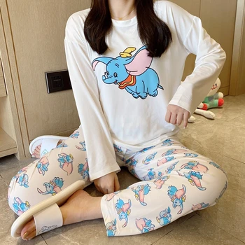 

Cartoons Printed Women's Pajamas Sets Long Sleeves Long Pants Female Pyjama Soft Sweet Pijama Cute Casual Sleepwear Plus Size