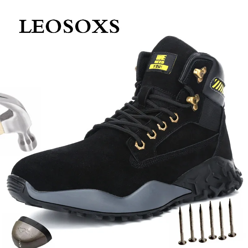 LEOSOXS Work Safety Shoes Men Anti-slippery Work Boots Steel Toe Cap Outdoor Plus Size Camouflage Military Boots Dropshipping afbeelding
