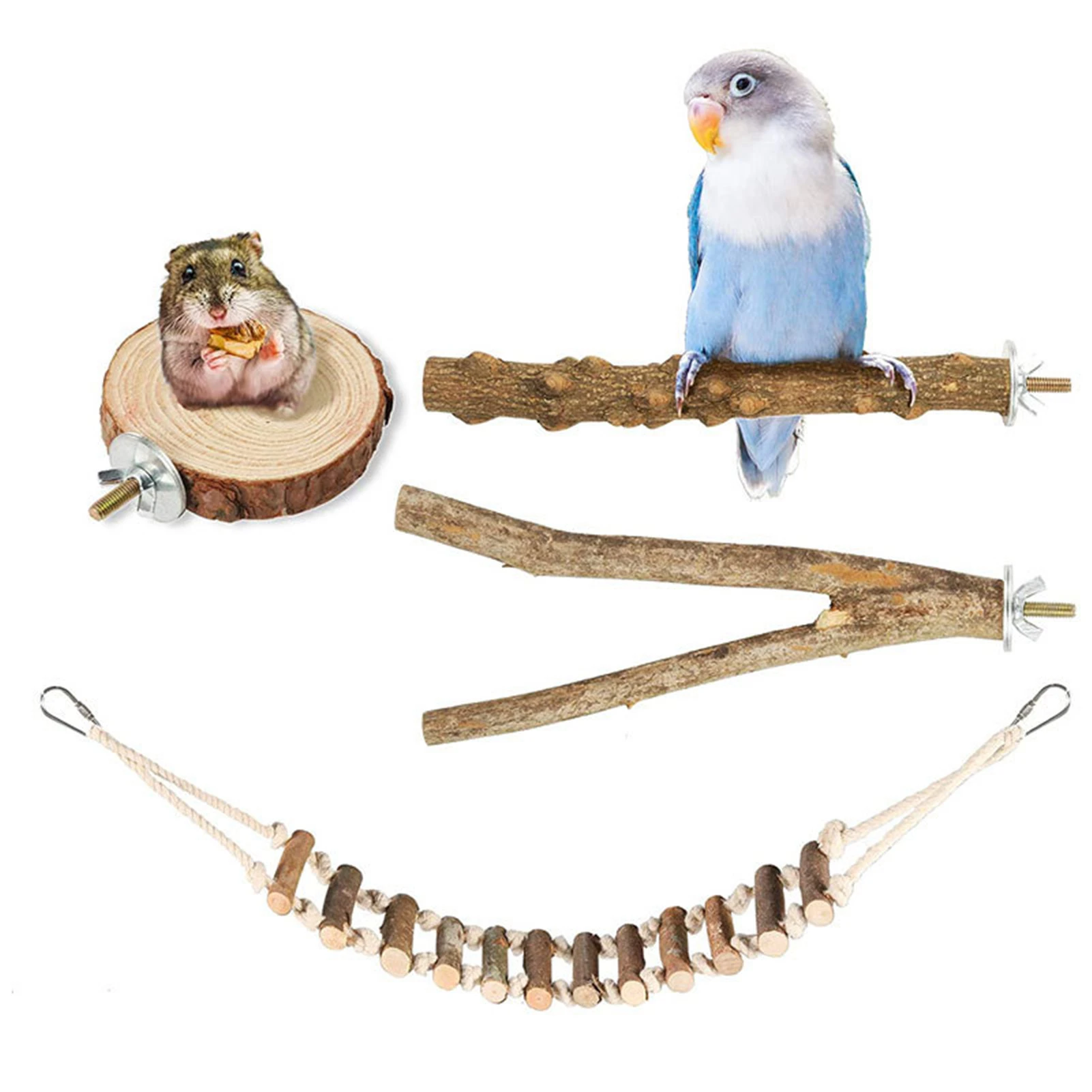 Juego de naturales para pájaros, Set de juguetes para loros, accesorios para jaula de pájaros, palo de madera, patas de pata para moler, 4 piezas|Juguetes para pájaros| - AliExpress