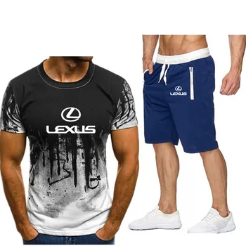 

Men's short sleeve Lexus car logo casual summer men's T-shirt hip hop tshirt high quality cotton T-shirt Pants Set 2 pieces