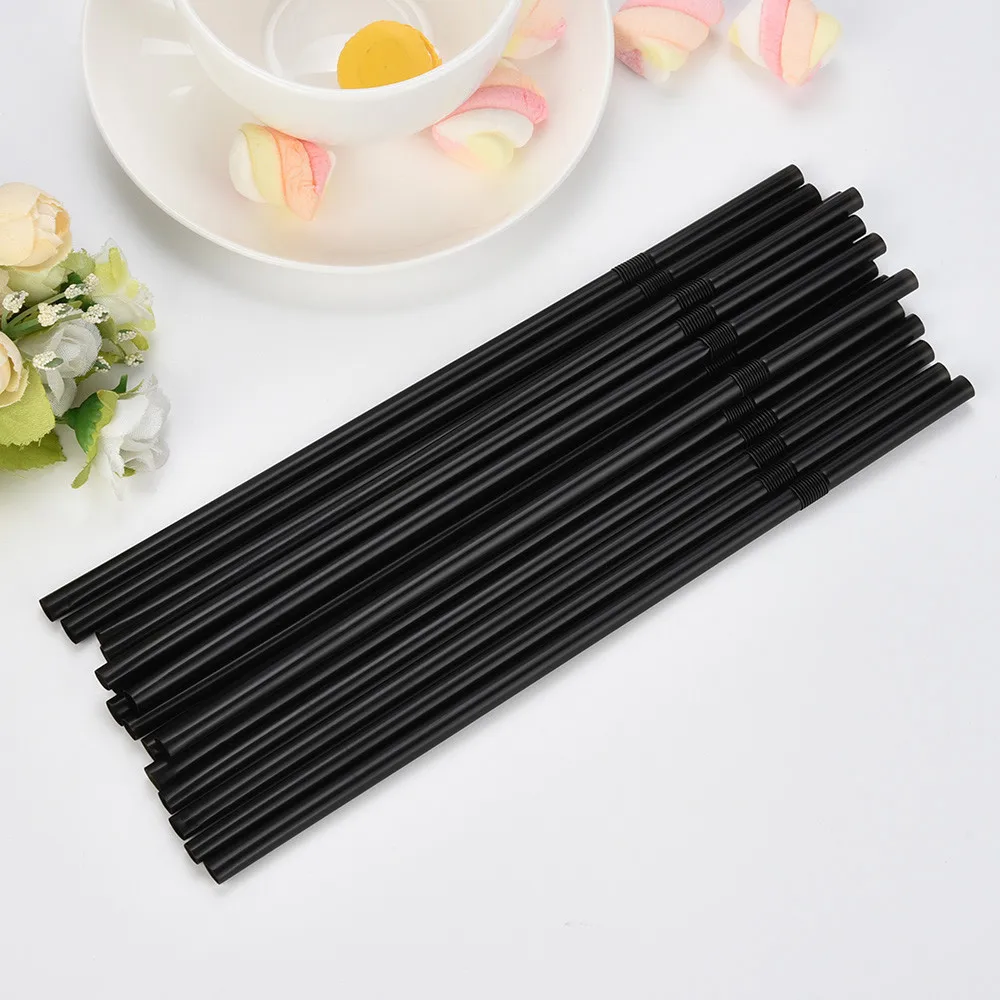100Pcs Drinking Straws 210/256/260mm Black Long Flexible Drinking Plastic Straws Wedding Party Event pajitas plastico disposable plastic straws