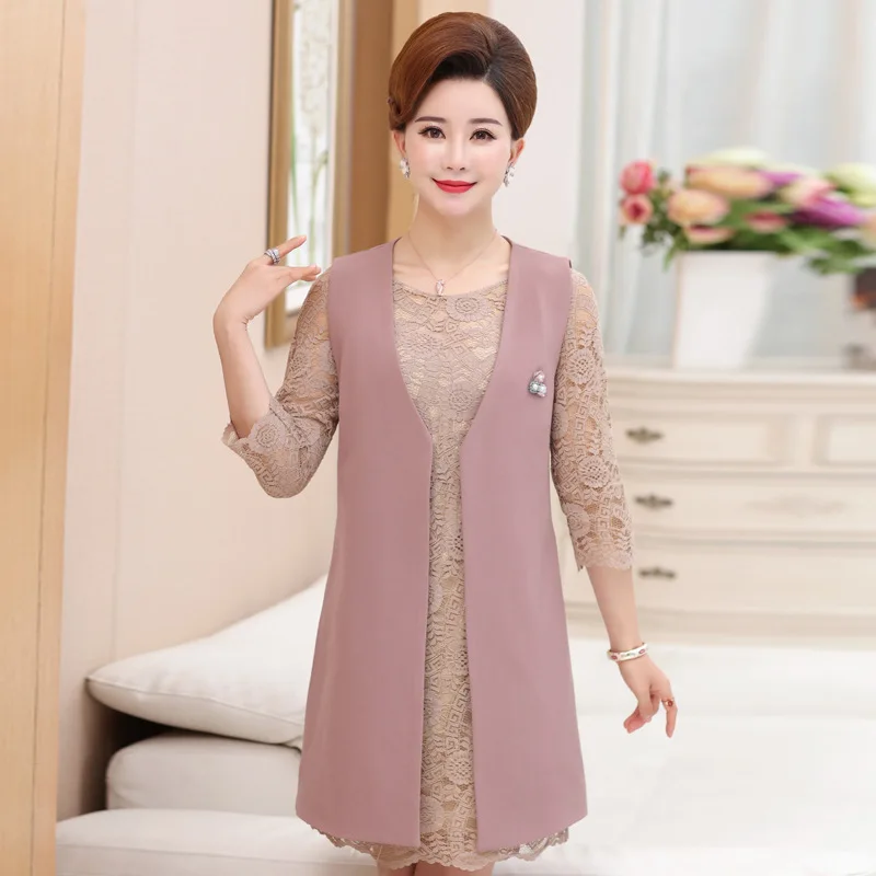 

Mom Spring Clothing Two-Piece Set Middle-aged WOMEN'S Coat 2018 Autumn New Style Middle-aged WOMEN'S Dress Mid-length