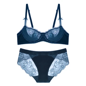

Ultra Thin Lace Bra Set with Stones Velvet Patchwork Underwear with Push Up French Bra and Panties Set Sexy Lingerie for Women