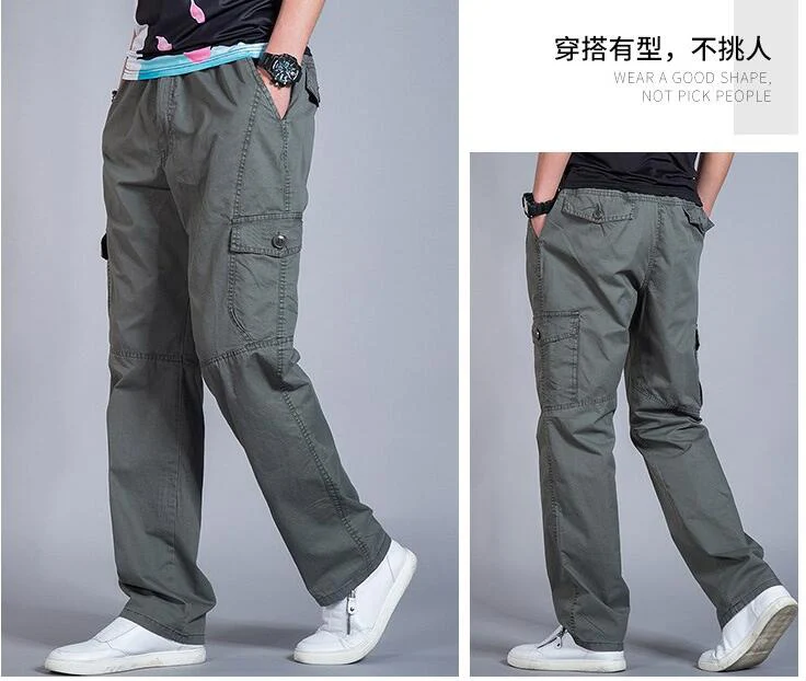 Autumn Winter Men cargo pants zipper pockets cotton large size 6XL 7XL 8XL khaki army green black gray pants cool 54 56 48 50 46 combat trousers