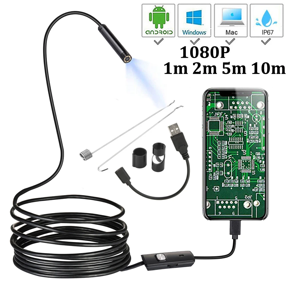 Инспекционная миниатюрная камера-эндоскоп на Android 1080P Full HD IP67 1920*1080 2 м 5 Micro USB |