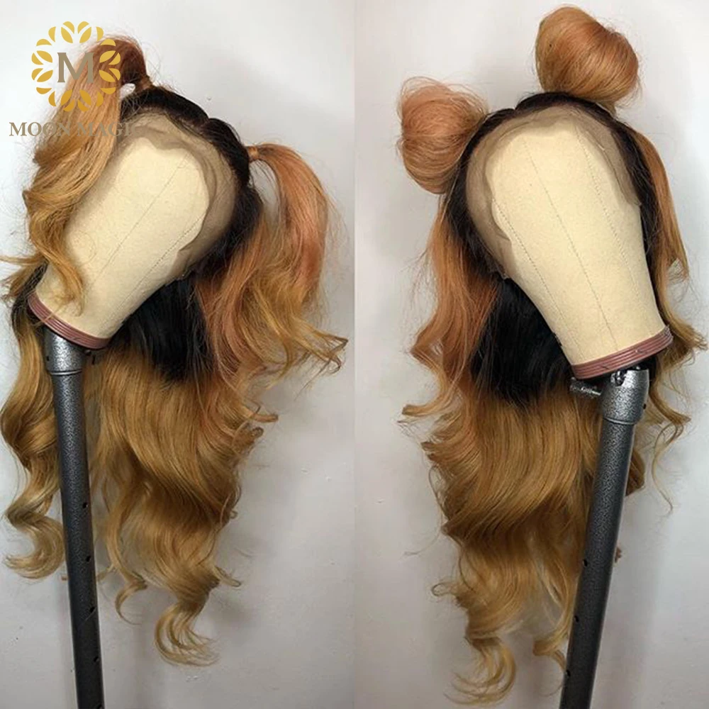 Ombre Wig Human Hair Pre Plucked Wavy Honry Brown 13x6 Deep Part Lace Front Human Hair Wig For Black Women 1b/30 Can Do 360 Bun