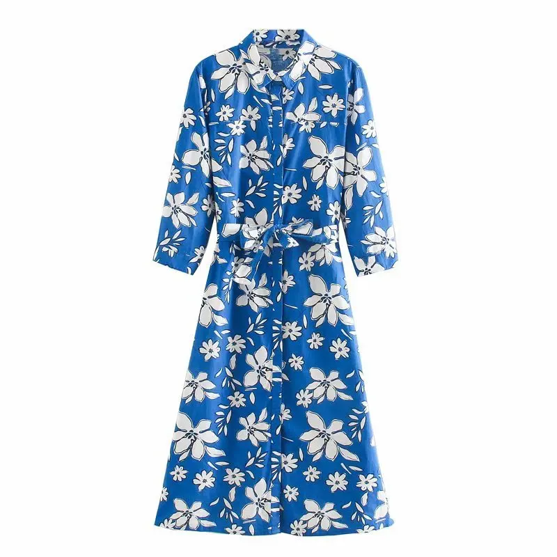 

Western Style 2020 Autumn Clothing New Style WOMEN'S Dress Fashion Flower Printed Shirt Dress WOMEN'S Dress