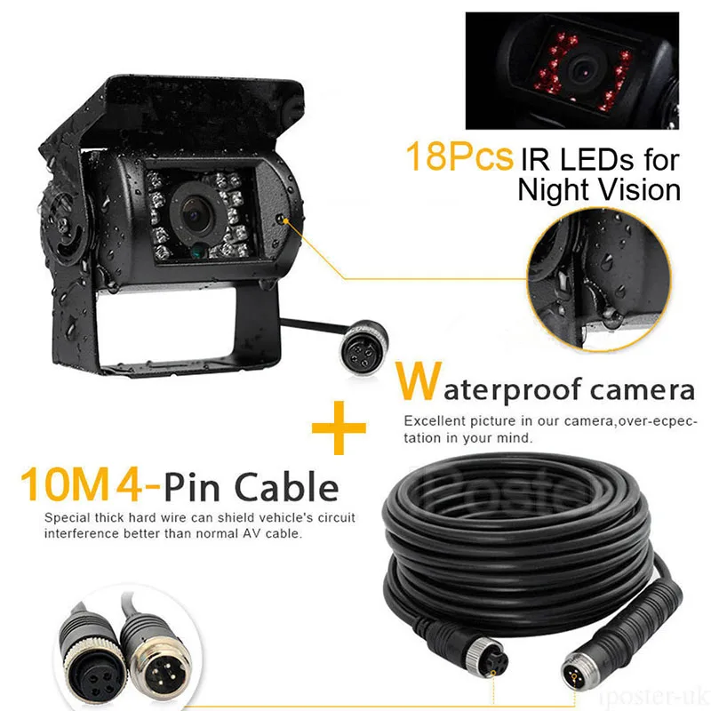 

4Pin Waterproof IR CCD Night Version Reversing Rear View Camera Cam For Caravan