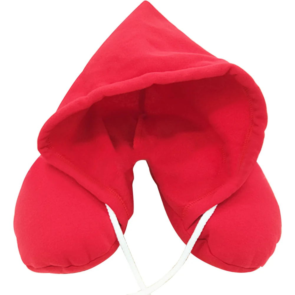 Взрослые Твердые полеты Путешествия шеи Подушка Microbeads u-образный шнурок с капюшоном Подушка портативная поддержка шеи с шляпой - Цвет: Красный