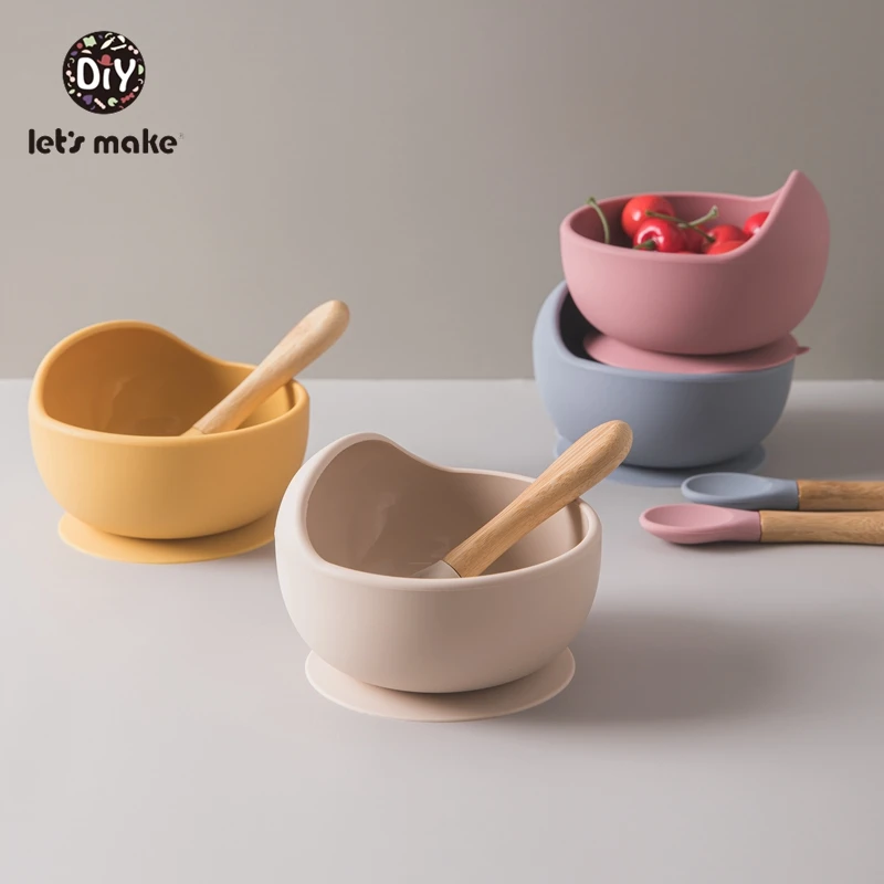 Let S Make Children S Tableware Silicone Baby Feeding Bowl Set Spoon Easy To Clean Soft Pink Food Plate Bamboo Dishes For Games Dishes Aliexpress