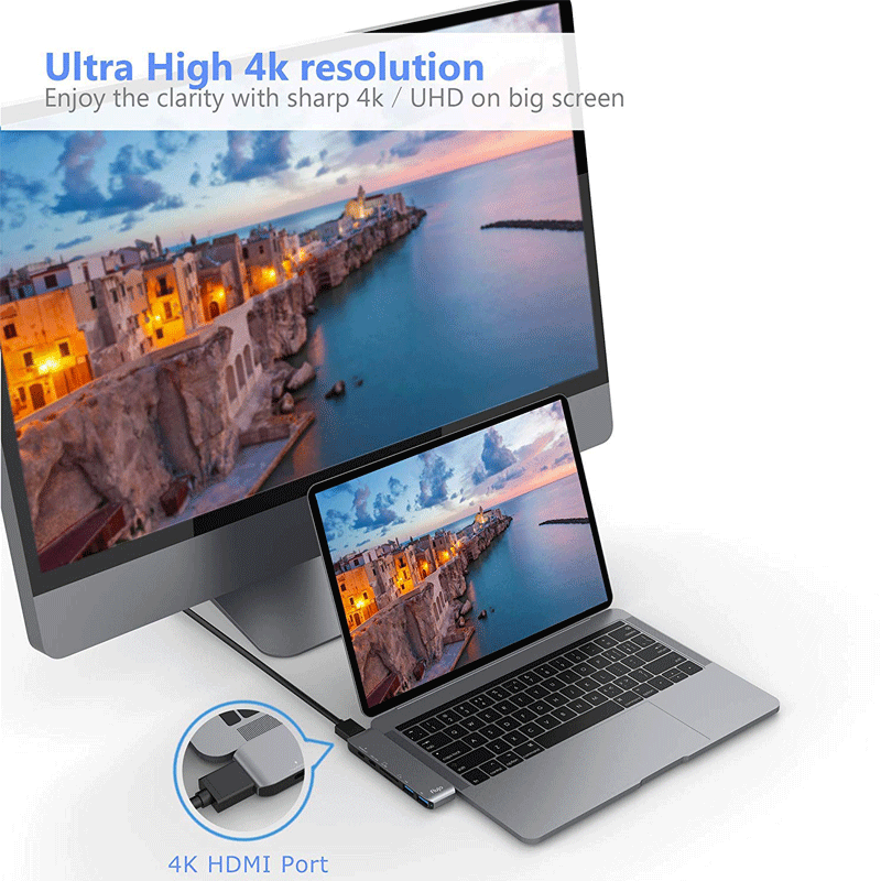 7в1 USB-C концентратор двойной тип-c многопортовый кардридер адаптер 4K HDMI для MacBook Pro