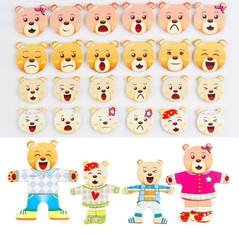 72pcs Wooden Puzzle Set Cartoon Changing Jigsaw Puzzle Wooden Toy Montessori Educational Change Clothes Toys For Children 3