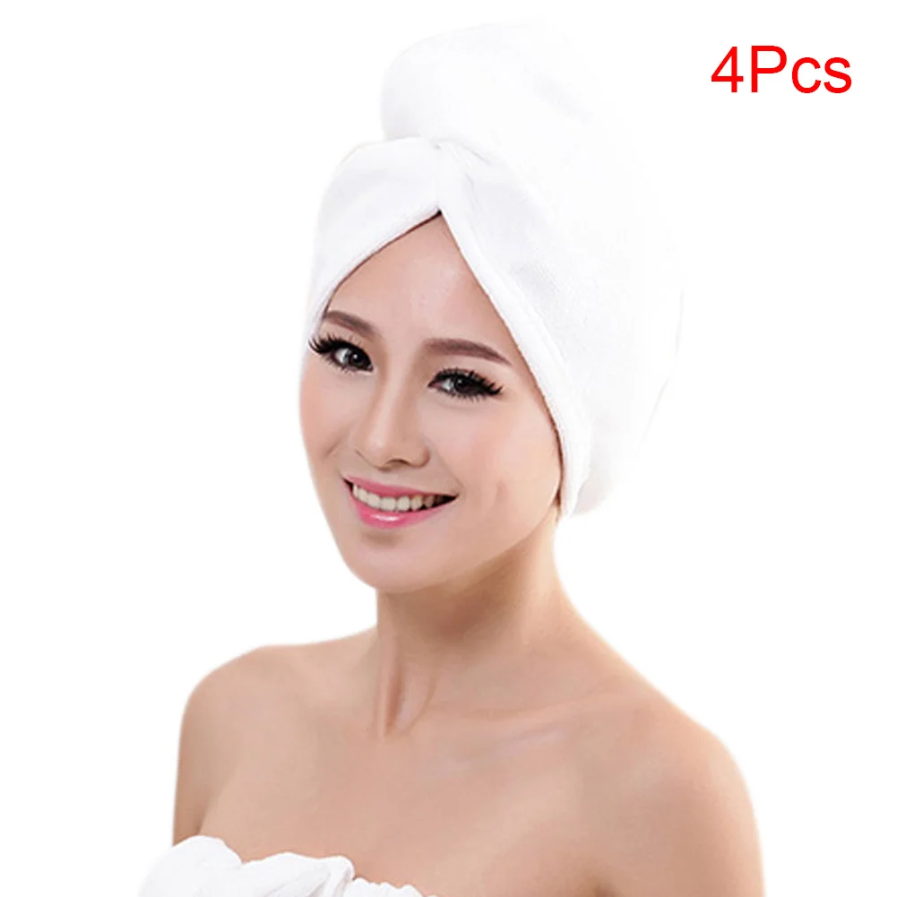 4pcs white 1/4 шт. Для женщин шапка для быстрой сушки волос шапочка для душа из микрофибры Сильный хорошо впитывающей влагу сушки Полотенца C66 - Цвет: 4pcs white