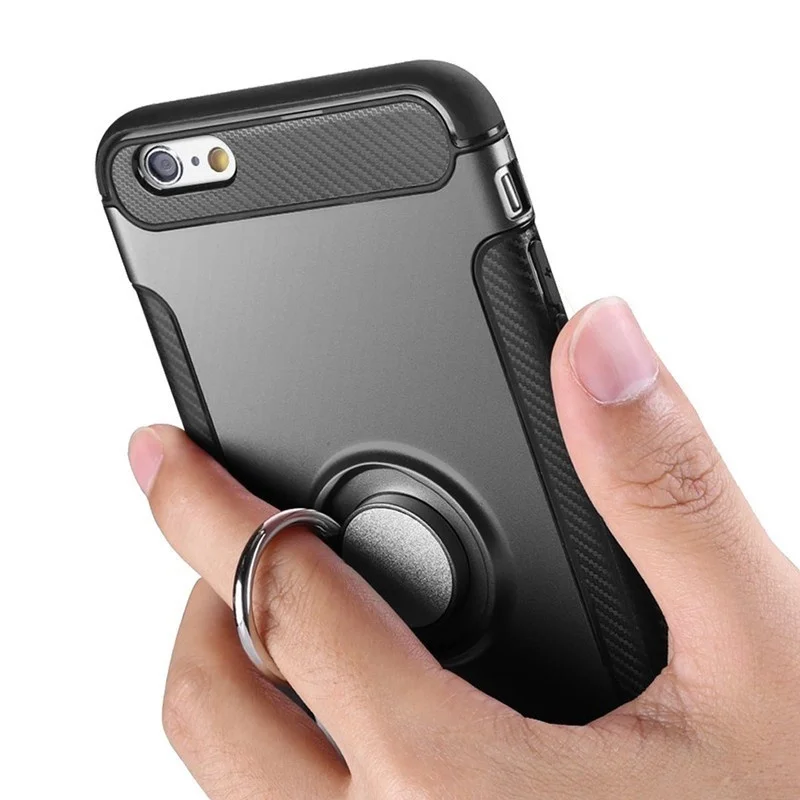 Противоударный чехол для iPhone 7, 6, 6s, 8 Plus, X, 5, 5S, se, Xs Max, XR, силиконовый и жесткий чехол на заднюю панель с магнитным металлическим кольцом, подставка