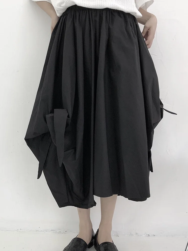 Ladies' Skirt Summer New Dark Personality Pleated Hong Kong Style Retro Fashion Loose Large Size Skirt amii minimalist strap denim skirts for women 2023 autumn new casual hong kong style mid length cotton retro skirt 12343318