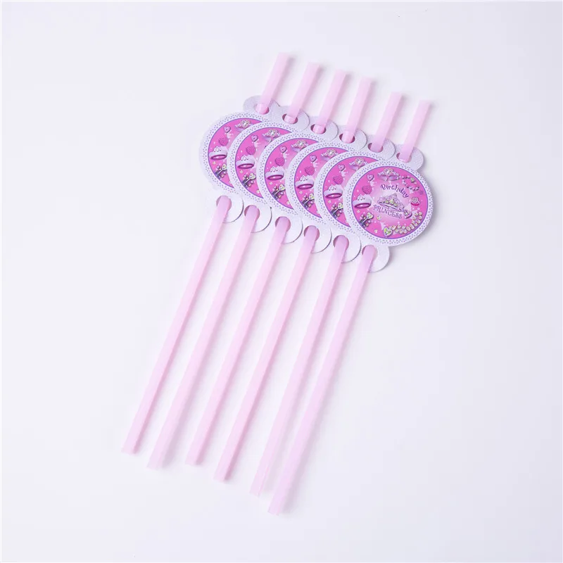 Straw-6pcs Вечерние одноразовые столовые приборы принцессы с сверкающей короной, бумажные стаканчики, салфетки, баннеры, скатерти, семейные вечерние принадлежности - Цвет: Straw-6pcs