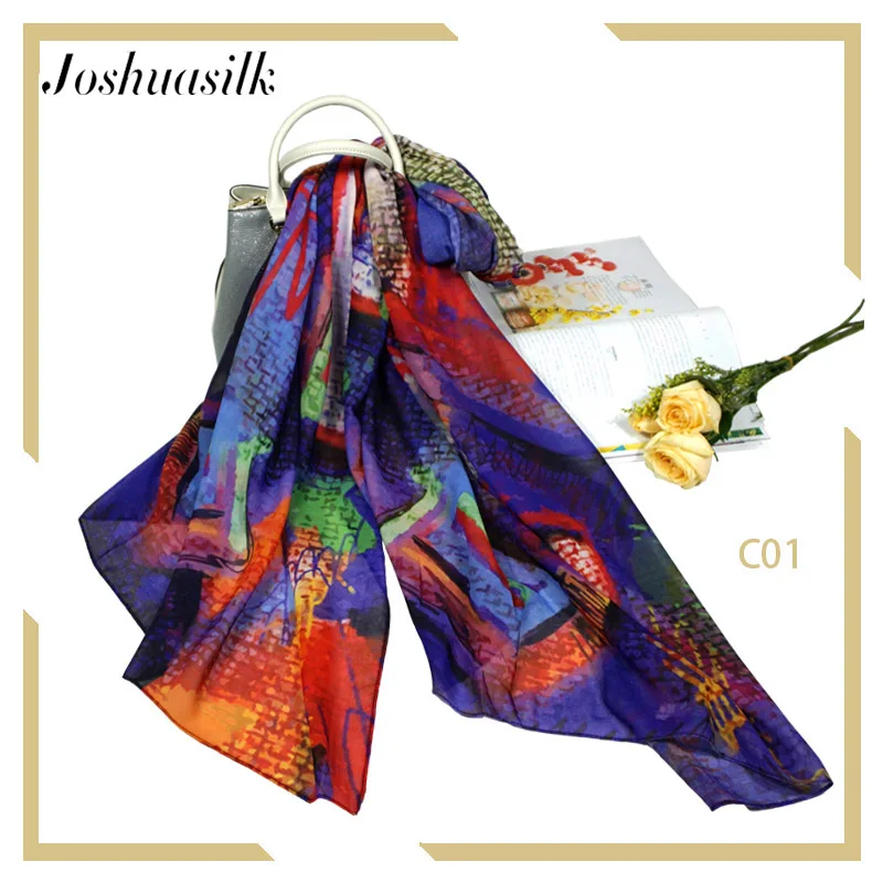 

joshuasilk Women Scarfs Silk Scarfs Fashion Modal Scarves Foulard Femme Shawls And Wraps Geometric patterns
