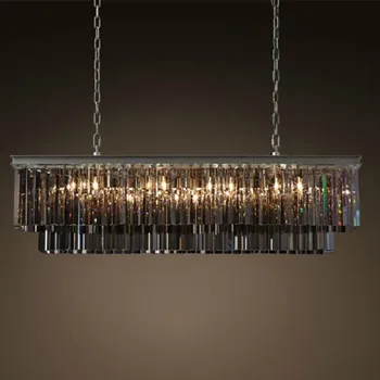 

American crystal rectangle pendant lights iving room crystal Nordic creative Villa Hotel pendant lamps SJ18