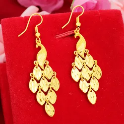 Shajin temperament female Korean version of peacock tail long exaggerated tassel gold-plated earrings