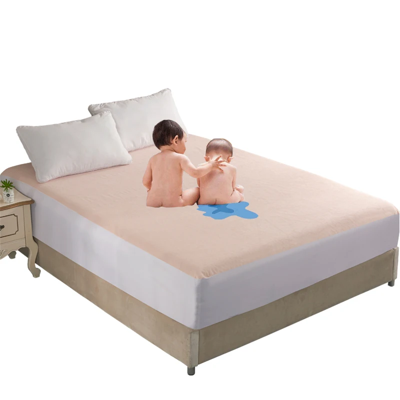 

Solid color waterproof mattress cover sheets frontal cotton terry back waterproof high elastic elastic band multi-size