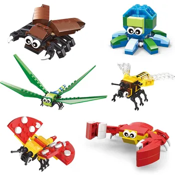

6PCS/SET Simulated Insect Bee Butterfly Dragonfly Crab Building Blocks Toys Technic animals Bricks Set Educational Toys for Kids