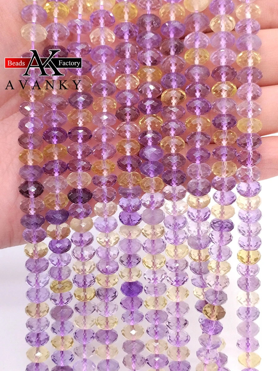 Natural Faceted Citrine Amethysts Quartz Beads Small Section Loose Spacer for Jewelry Making DIY Necklace Bracelet 15'' 5x8mm
