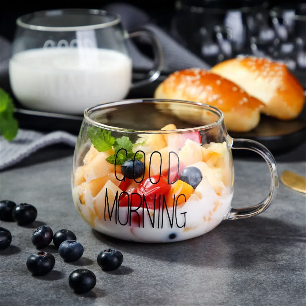 Стеклянная кружка для кофе черный белый цвет с буквенным принтом “Milk” Чай Кубок