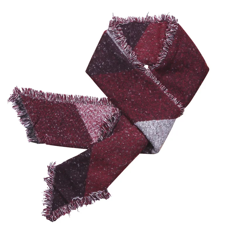 Женский длинный кашемировый зимний шерстяной мягкий теплый шарф, шаль, клетчатый шарф - Цвет: Бургундия