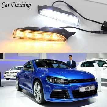 

1set For VW Volkswagen Scirocco R Line 2010 2011 2012 2013 2014 LED DRL Daytime Running Lights with Flow Turnnig Yellow Signal