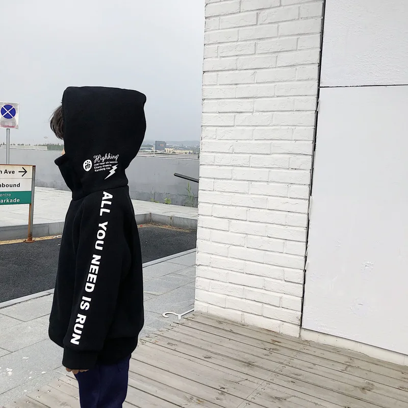 WLG/Новое поступление; зимние детские вельветовые Модные толстовки с капюшоном; зимние хлопковые теплые однотонные толстовки для мальчиков; повседневные толстовки с капюшоном с буквенным принтом для мальчиков