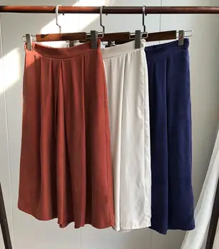 

New Women High Elastic Waist Midi Skirt ladies simple long skirts with pockets clothing