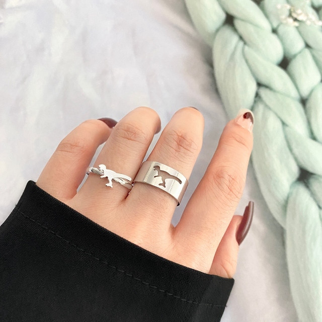Silver Color Dinosaur Rings For Women Men Lover Couple Rings Set Friendship Engagement Wedding Open Rings 2021 Jewelry